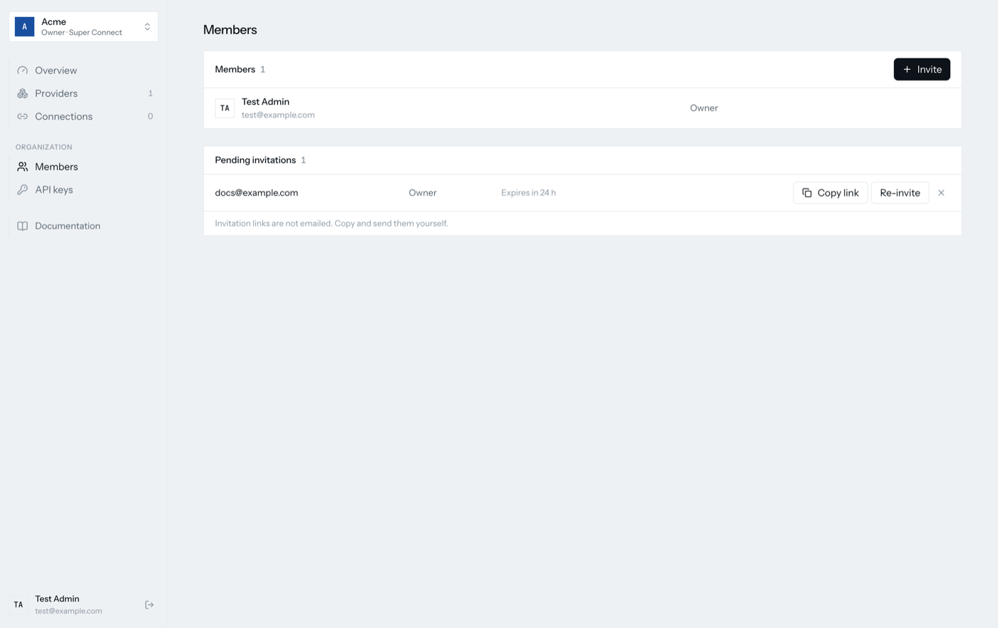 The Members page with one member and one pending invitation